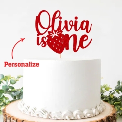 50% OFF: Strawberry ONE Personalized Glittering Red Cake Pick To